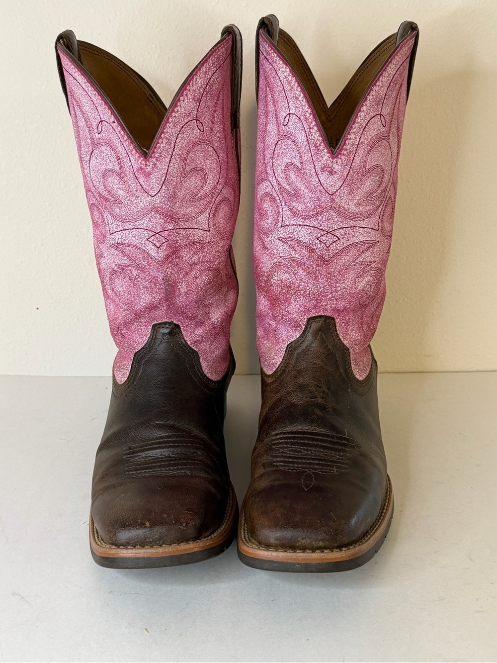 Ariat Women’s Hybrid Rancher StretchFit Western Boots Brown Pink 8.5